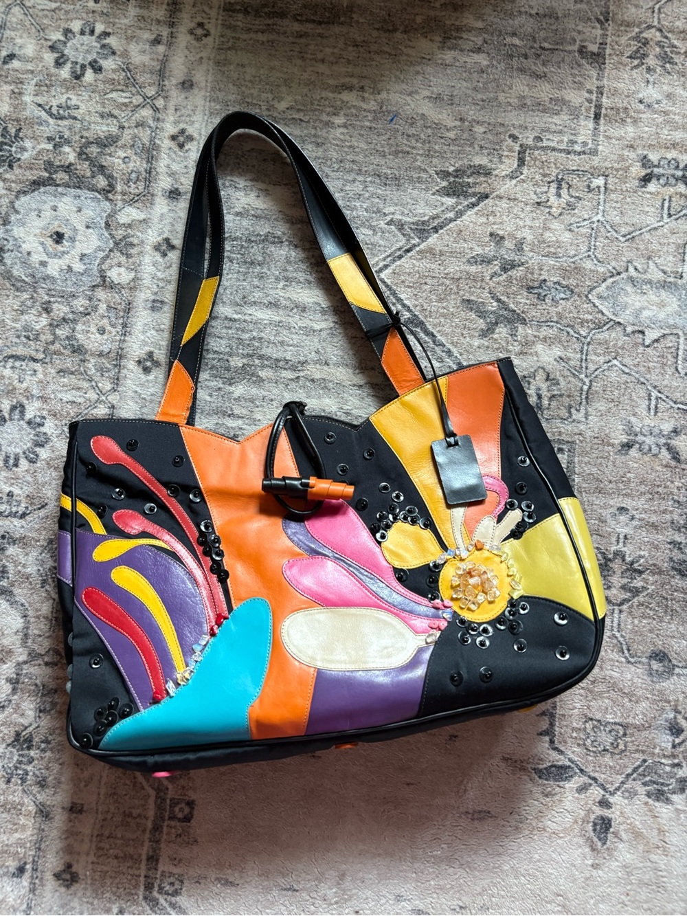 Vintage sharif studio leather colorful floral shoulder bag purse - Picture 2 of 16